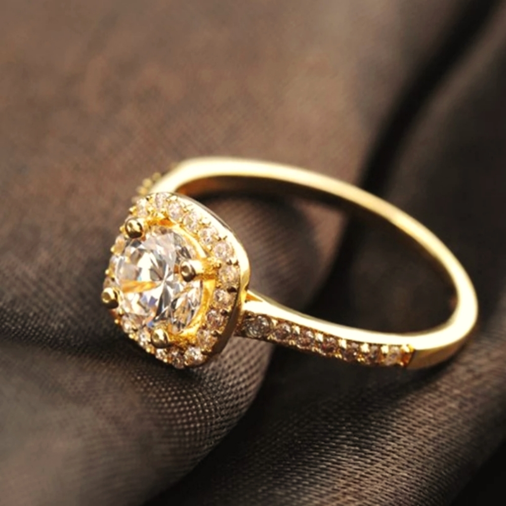 New 925 GOLD Diamond Halo Engagement Ring - Picture 1 of 1